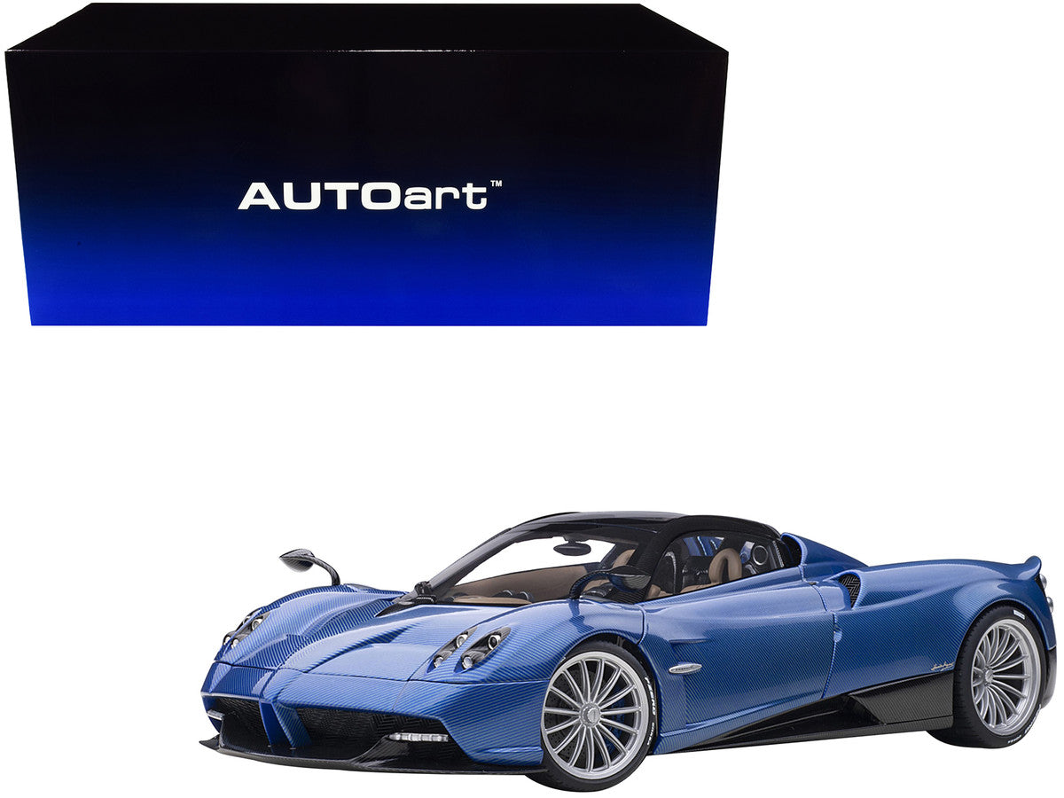 Pagani Huayra Roadster Blue Tricolore Carbon Fiber with Black Top with Luggage Set 1/18 Model Car by Autoart LuxuryLifeWay Online Store