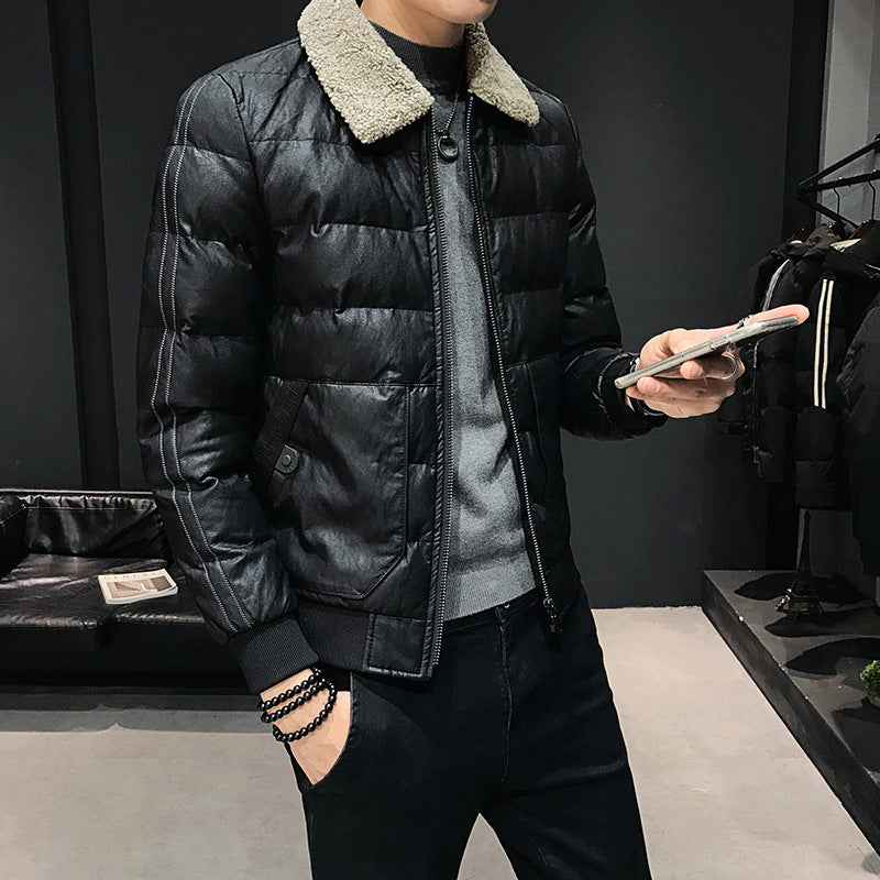 2019 Winter Men's Fashion Slim Lamb Wool Collar Jacket Pi-Mart
