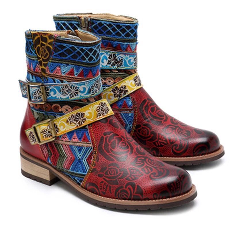Belt buckle Martin boots women round toe mid-tube boots LadyShow.Store