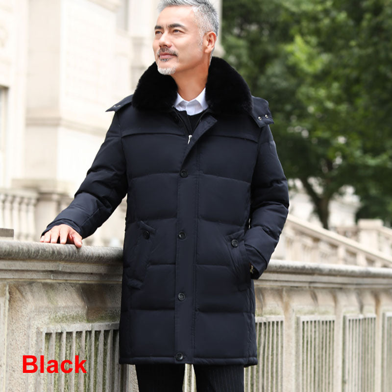Men's Mid-Length Down Jacket with Removable Hood Pi-Mart