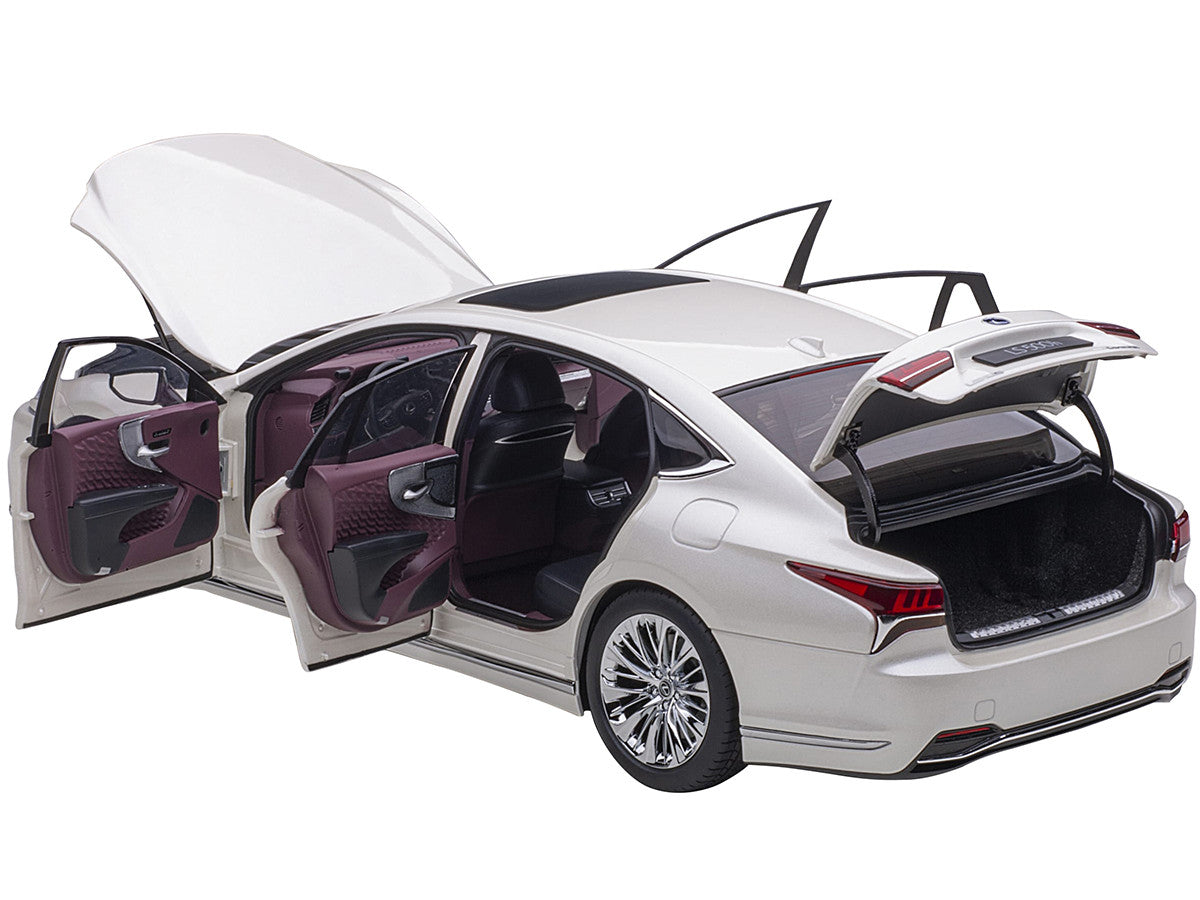 Lexus LS500h Sonic White Metallic with Crimson and Black Interior 1/18 Model Car by Autoart LuxuryLifeWay Online Store
