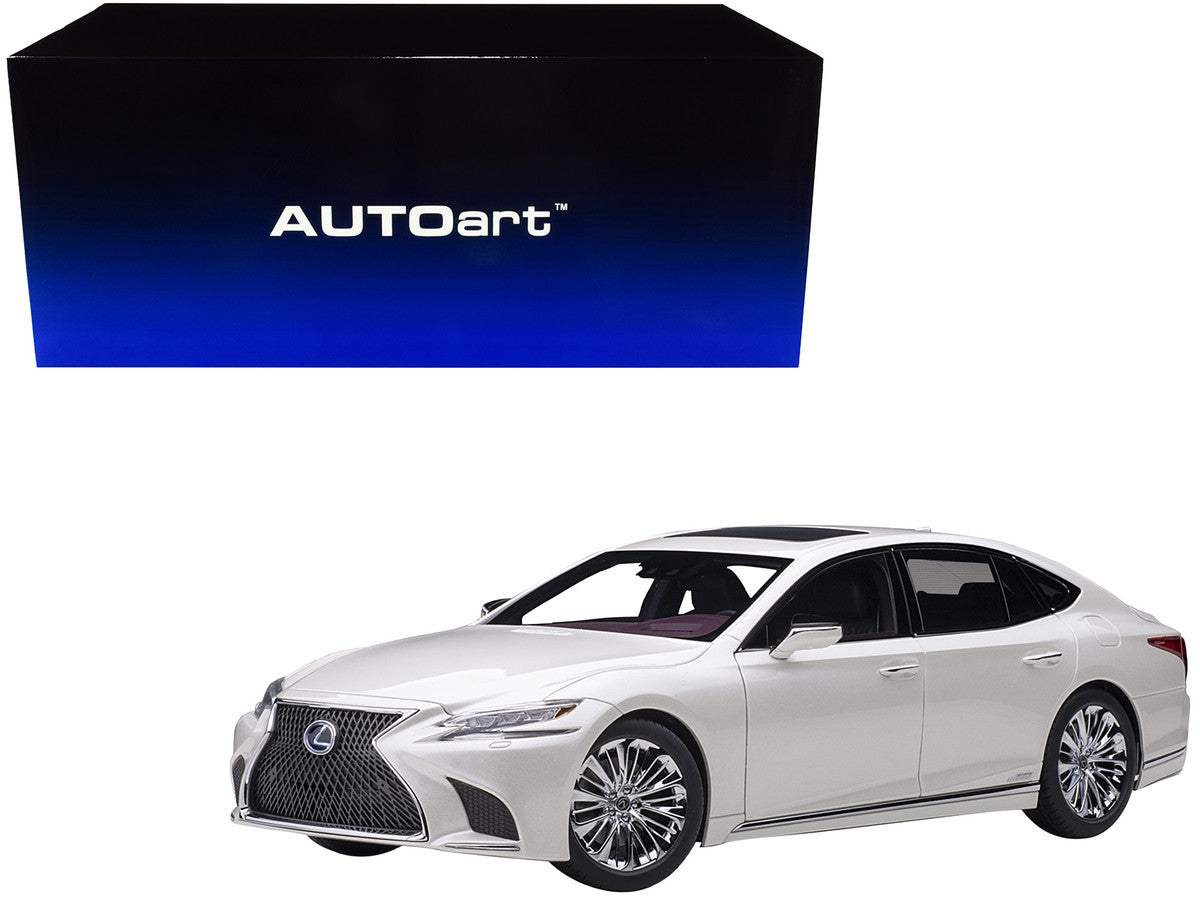 Lexus LS500h Sonic White Metallic with Crimson and Black Interior 1/18 Model Car by Autoart LuxuryLifeWay Online Store
