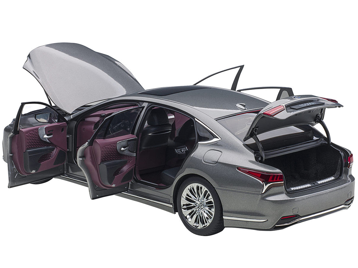 Lexus LS500h Manganese Luster Gray Metallic with Crimson and Black Interior 1/18 Model Car by Autoart LuxuryLifeWay Online Store