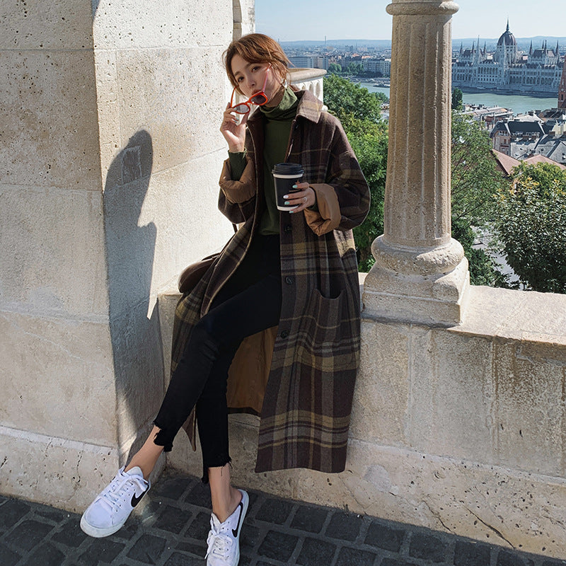 Women's Autumn And Winter Loose Thick Plaid Woolen Coat Best YouTube Store