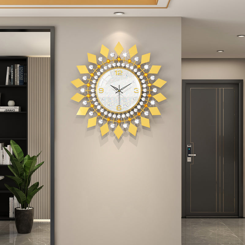 Luxury Gold Crystal Sunburst Wall Clock Modern Living Room Decor PearlNestDecor.com