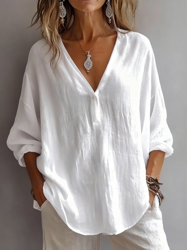 Womens Casual Loose Fashion Solid Color Long-Sleeve Top NorixaFashion.com