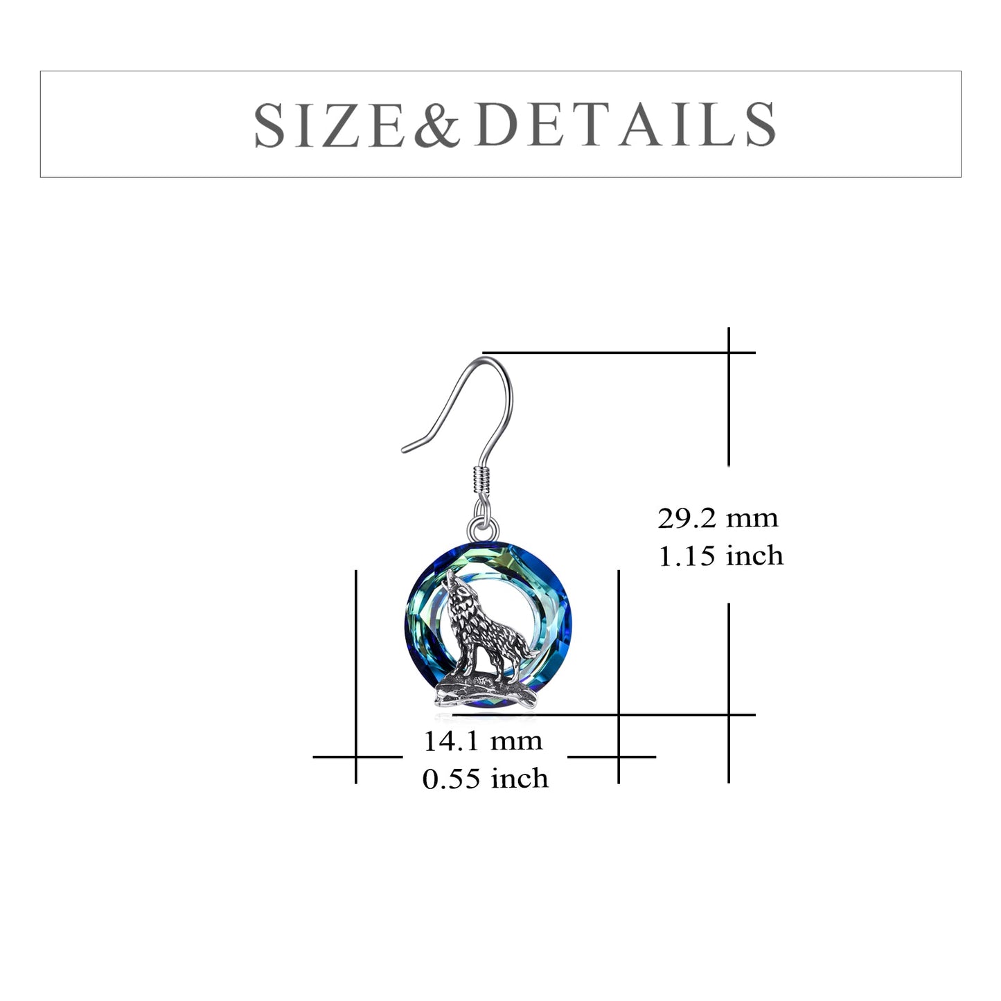 Sterling Silver Viking Wolf Earrings Necklace Jewelry with Crystal LadyShow.Store