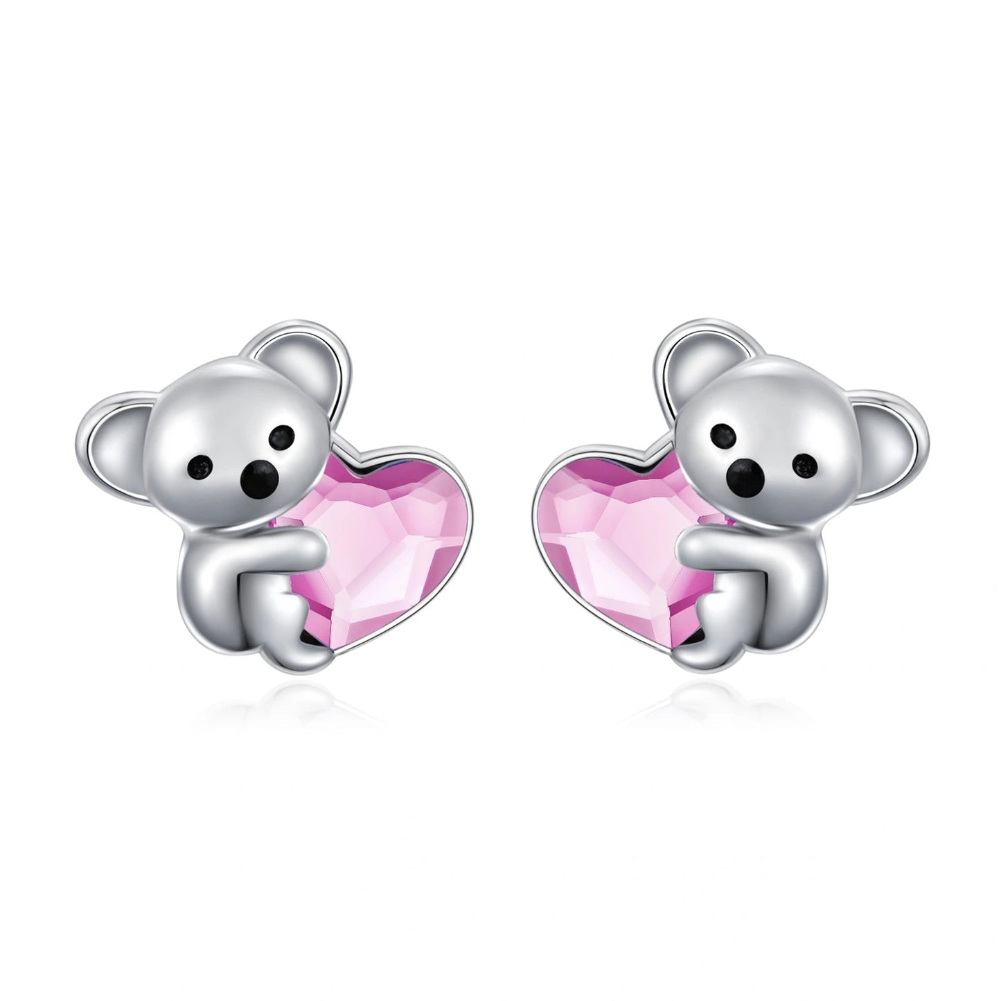 925 Sterling Silver Koala Bear Cute Animal Hypoallergenic Heart Crystal Earrings Jewellery LadyShow.Store