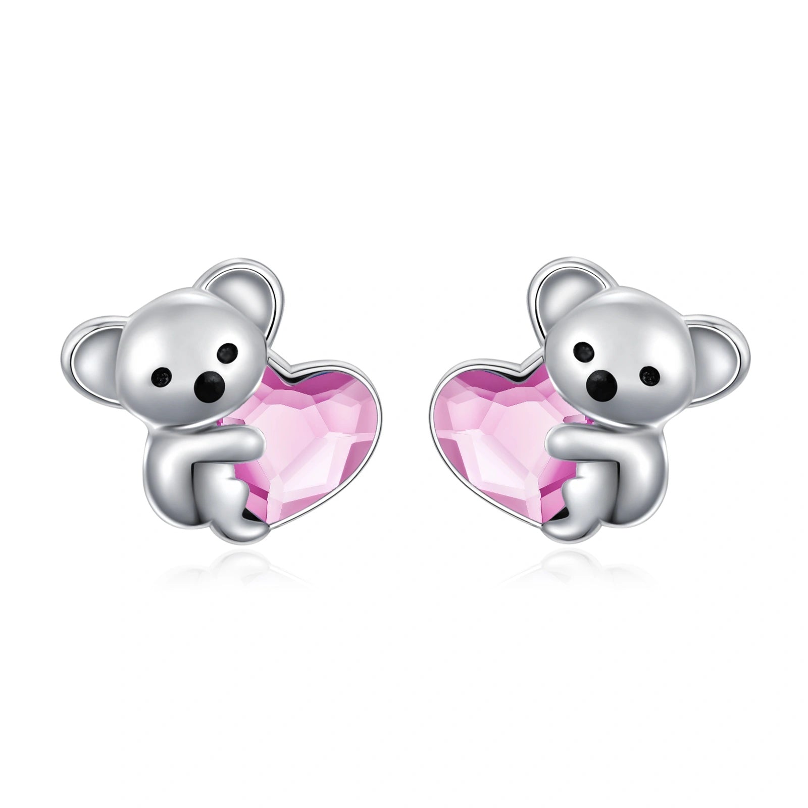 925 Sterling Silver Koala Bear Cute Animal Hypoallergenic Heart Crystal Earrings Jewellery LadyShow.Store