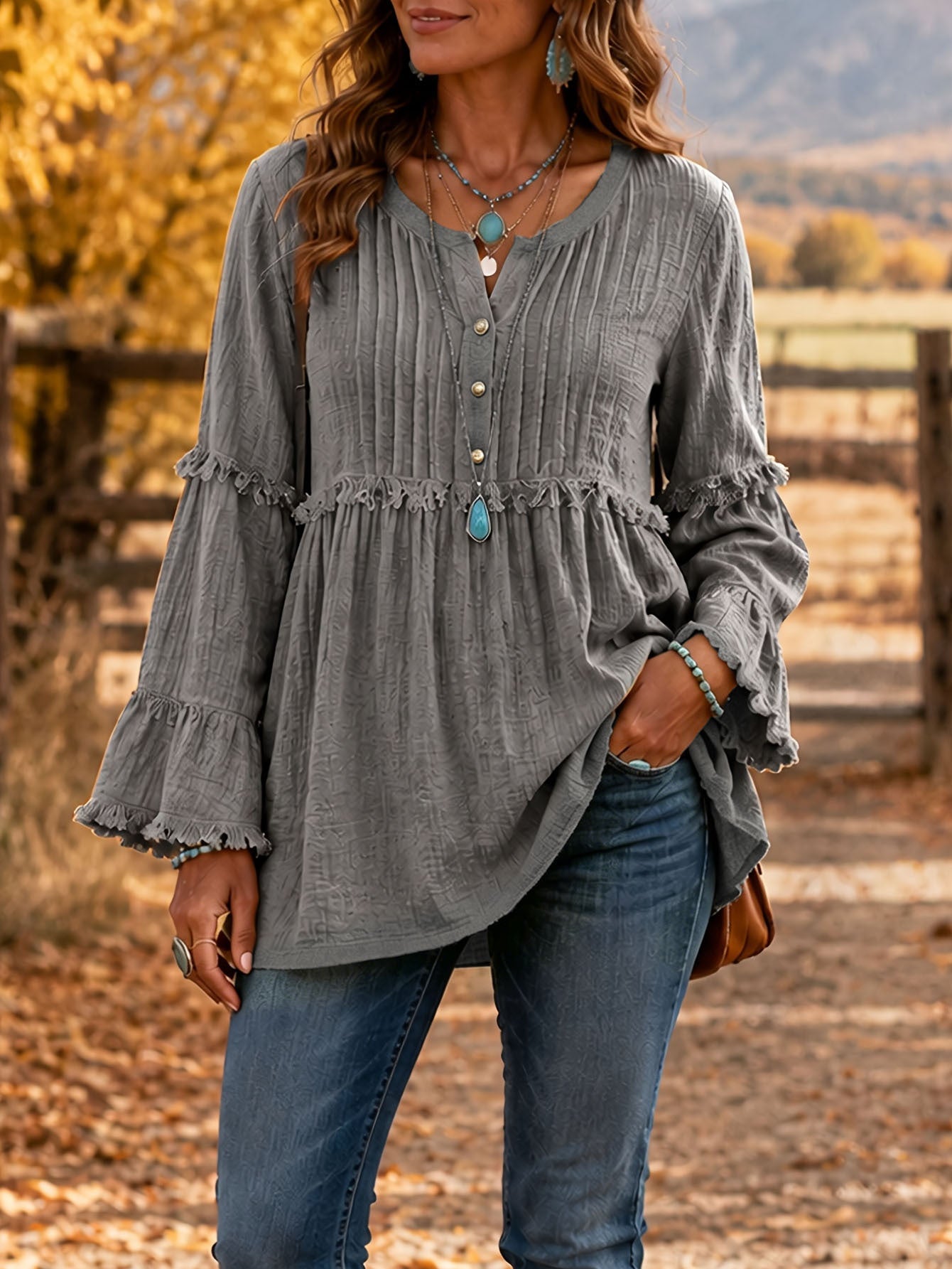 Lace-trimmed Loose-fit Shirt With Tassel Patchwork Top NorixaFashion.com