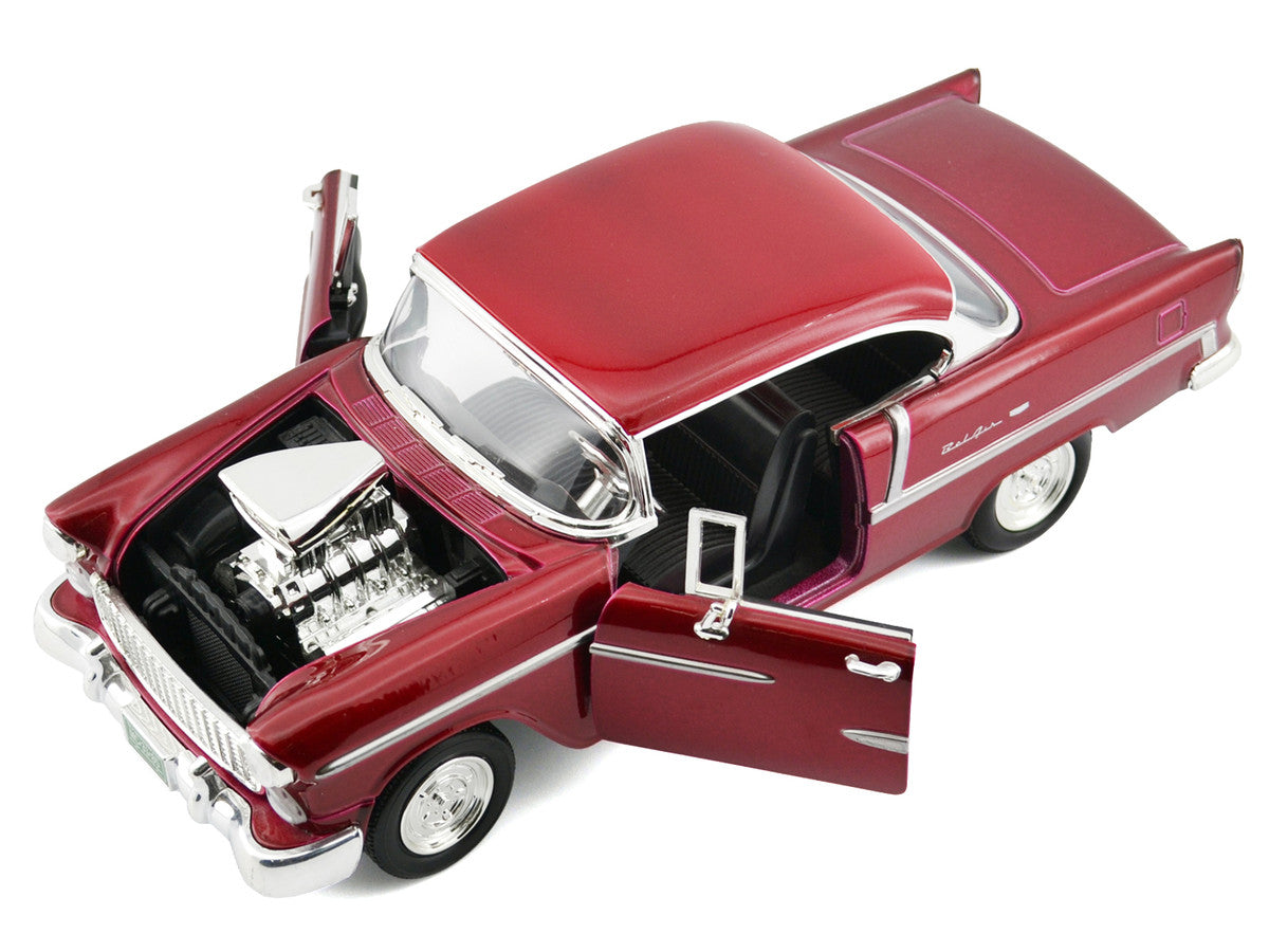 1955 Chevrolet Bel Air Burgundy With Blower Timeless Classics 1/18 Diecast Model Car  by Motormax LuxuryLifeWay Online Store