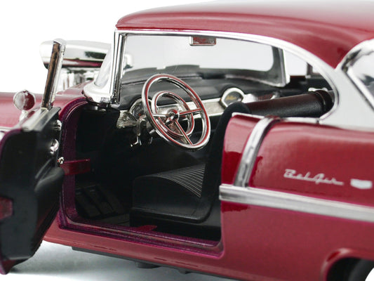 1955 Chevrolet Bel Air Burgundy With Blower Timeless Classics 1/18 Diecast Model Car  by Motormax LuxuryLifeWay Online Store