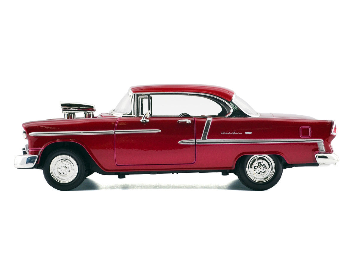 1955 Chevrolet Bel Air Burgundy With Blower Timeless Classics 1/18 Diecast Model Car  by Motormax LuxuryLifeWay Online Store