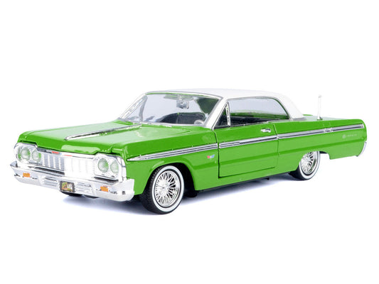 1964 Chevrolet Impala Lowrider Hard Top Green with White Top "Get Low" Series 1/24 Diecast Model Car by Motormax LuxuryLifeWay Online Store