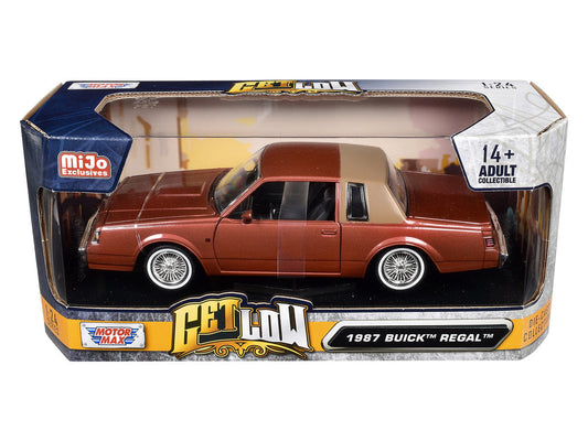1987 Buick Regal Lowrider Brown Metallic with Tan Half Top "Get Low" Series 1/24 Diecast Model Car by Motormax LuxuryLifeWay Online Store