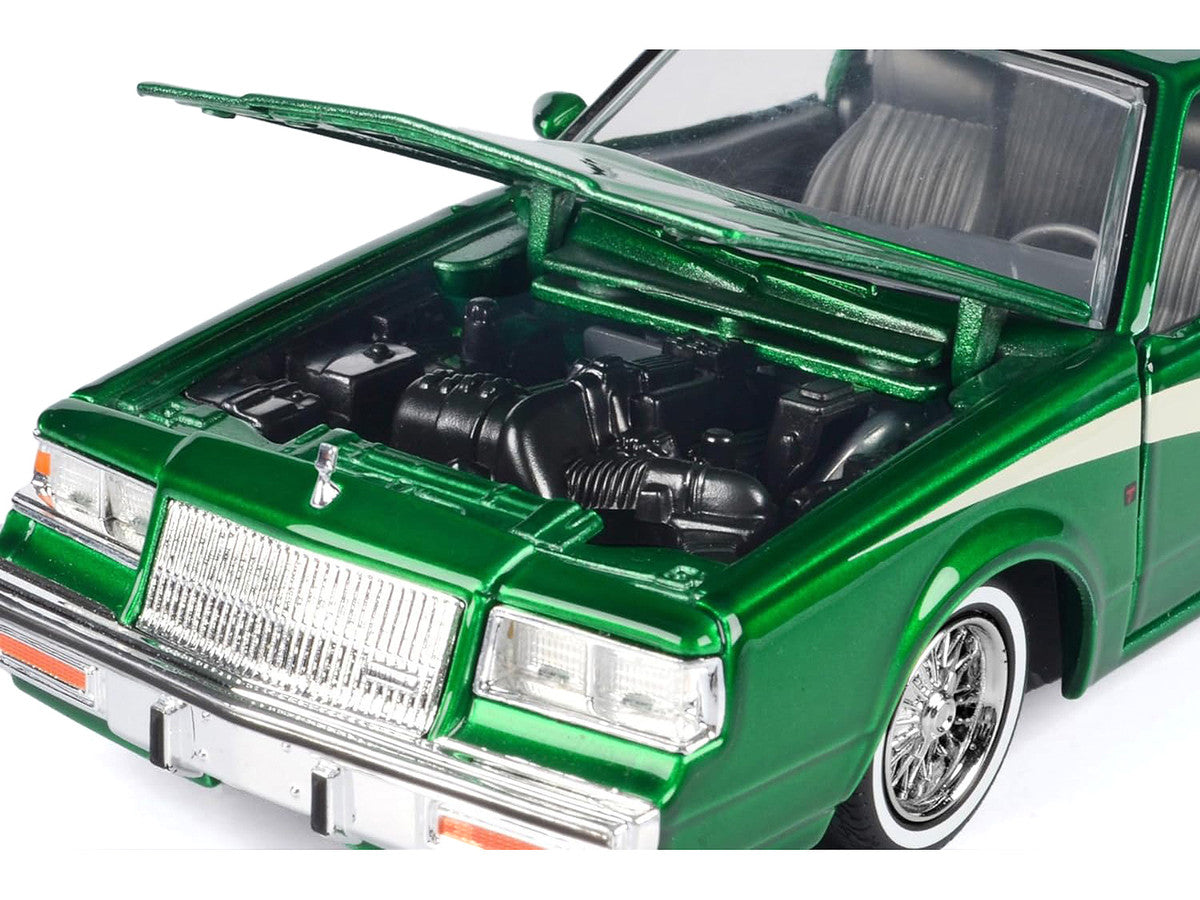 1987 Buick Regal 3.8 SFI Turbo Green Metallic and Cream with Graphics "Get Low" Series 1/24 Diecast Model Car by Motormax LuxuryLifeWay Online Store
