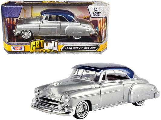 1950 Chevrolet Bel Air Lowrider Silver Metallic with Blue Metallic Top "Get Low" Series 1/24 Diecast Model Car by Motormax LuxuryLifeWay Online Store