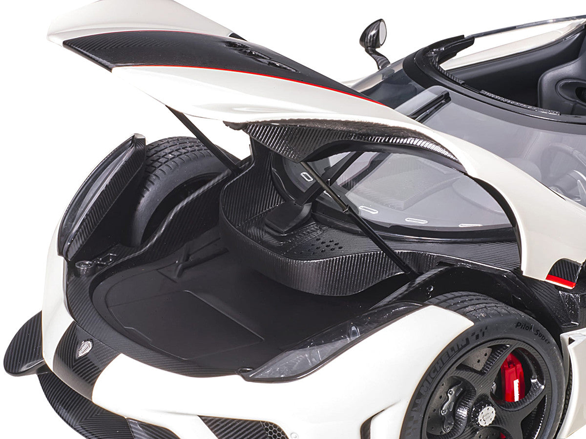 Koenigsegg Regera White with Black Carbon and Red Stripes 1/18  Model Car by Autoart LuxuryLifeWay Online Store