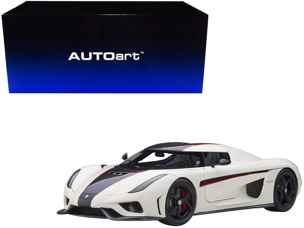 Koenigsegg Regera White with Black Carbon and Red Stripes 1/18  Model Car by Autoart LuxuryLifeWay Online Store