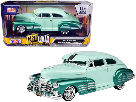 1948 Chevrolet Aerosedan Fleetside Lowrider Pastel Green and Green Metallic Two-Tone "Get Low" Series 1/24 Diecast Model Car by Motormax LuxuryLifeWay Online Store