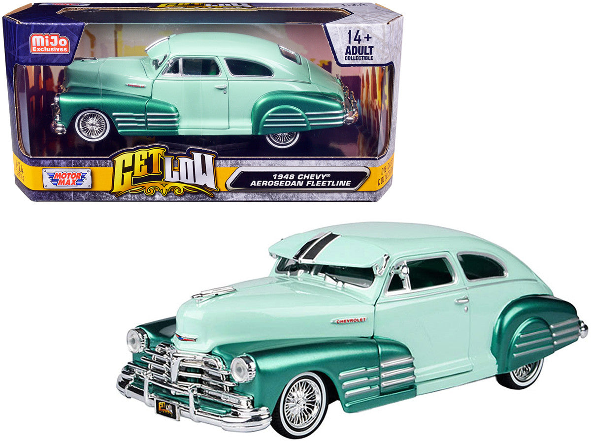1948 Chevrolet Aerosedan Fleetside Lowrider Pastel Green and Green Metallic Two-Tone "Get Low" Series 1/24 Diecast Model Car by Motormax LuxuryLifeWay Online Store