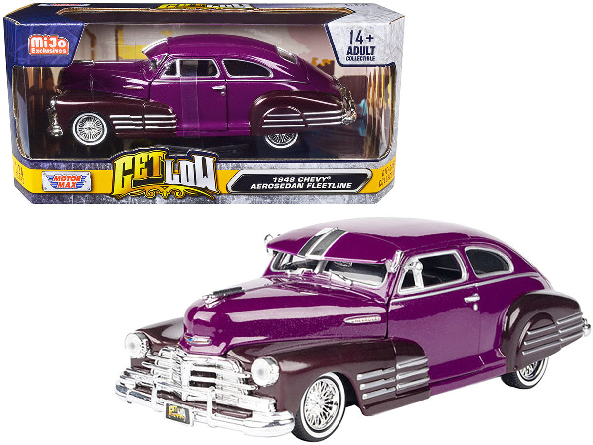 1948 Chevrolet Aerosedan Fleetside Lowrider Purple Metallic and Dark Purple Metallic Two-Tone "Get Low" Series 1/24 Diecast Model Car by Motormax LuxuryLifeWay Online Store