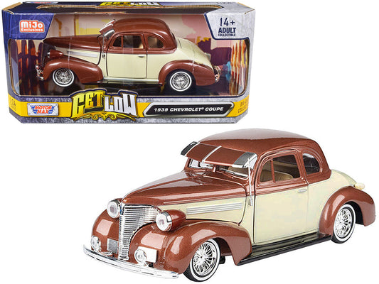 1939 Chevrolet Coupe Lowrider Beige and Brown Metallic "Get Low" Series 1/24 Diecast Model Car by Motormax LuxuryLifeWay Online Store