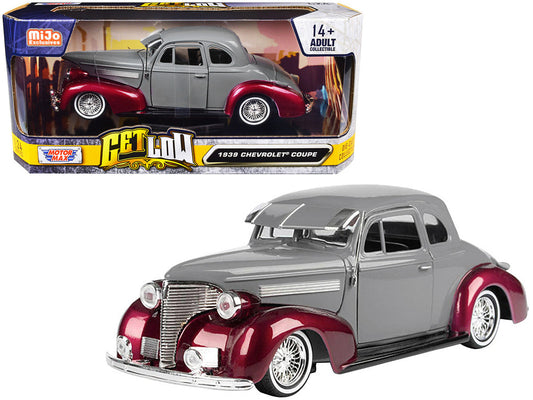 1939 Chevrolet Coupe Lowrider Gray and Red Metallic "Get Low" Series 1/24 Diecast Model Car by Motormax LuxuryLifeWay Online Store