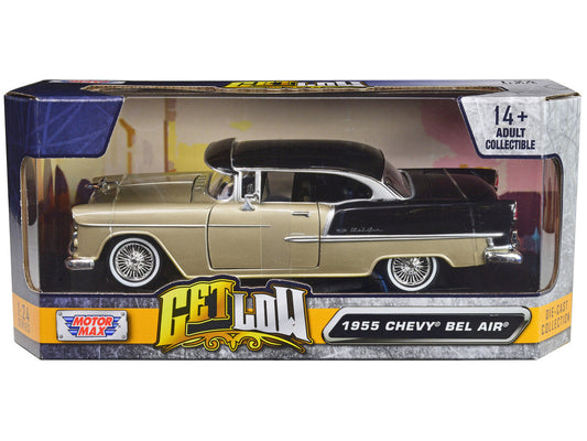 1955 Chevrolet Bel Air Lowrider Hard Top Beige Metallic and Black "Get Low" Series 1/24 Diecast Car Model by Motormax LuxuryLifeWay Online Store
