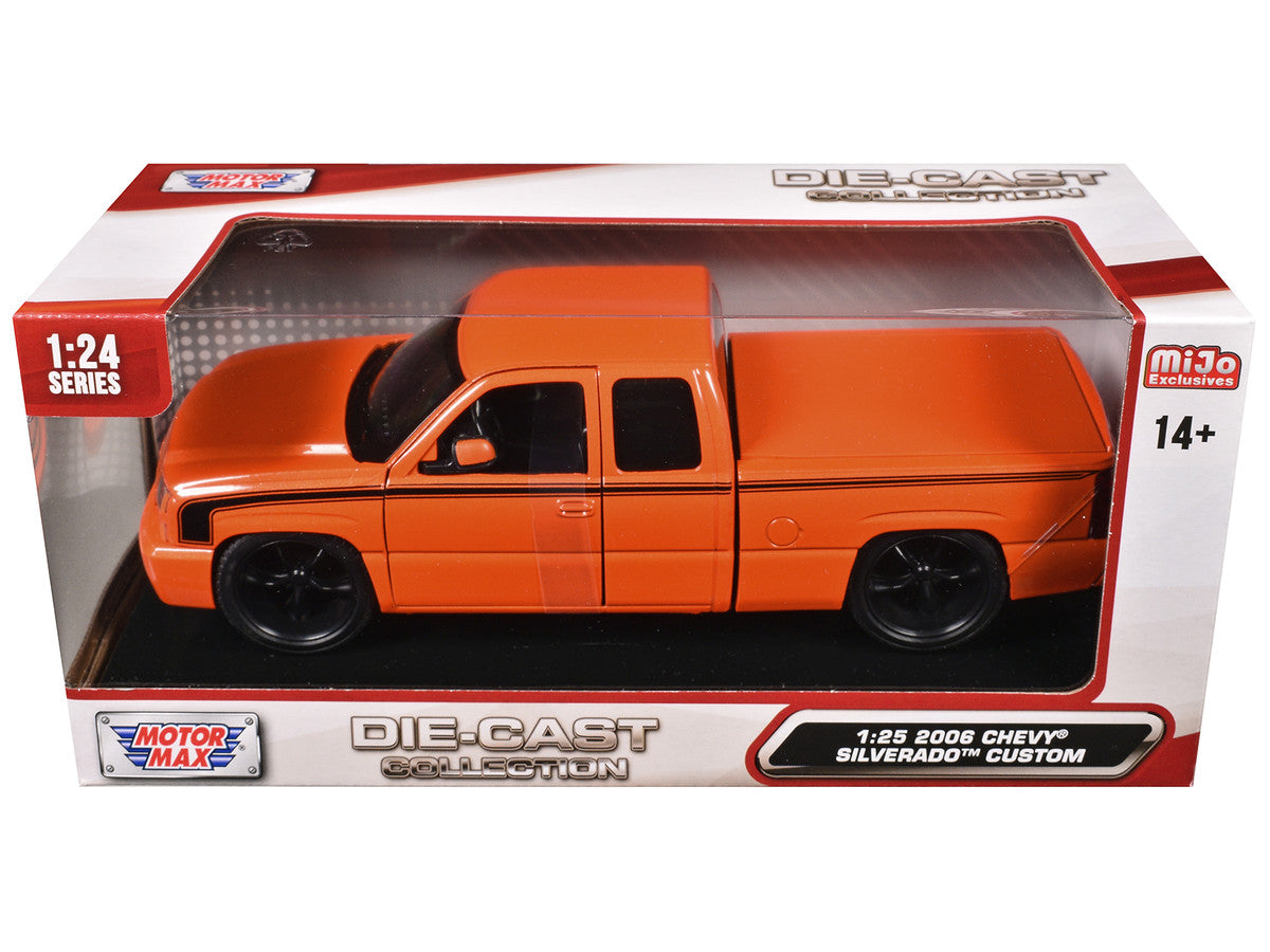 2006 Chevrolet Silverado Custom Pickup Truck Orange Metallic with Black Stripes "Die-Cast Collection" Series 1/25 Diecast Model Car by Motormax LuxuryLifeWay Online Store