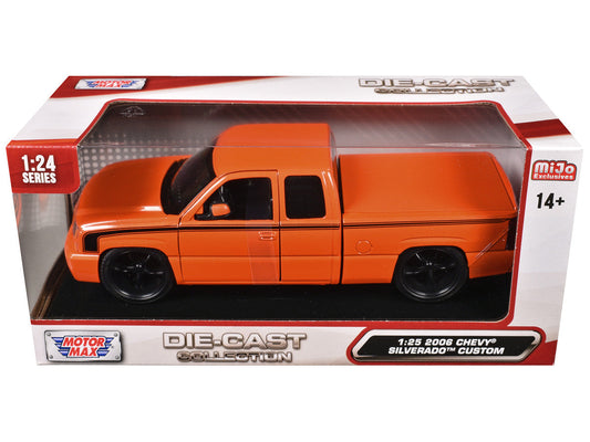 2006 Chevrolet Silverado Custom Pickup Truck Orange Metallic with Black Stripes "Die-Cast Collection" Series 1/25 Diecast Model Car by Motormax LuxuryLifeWay Online Store