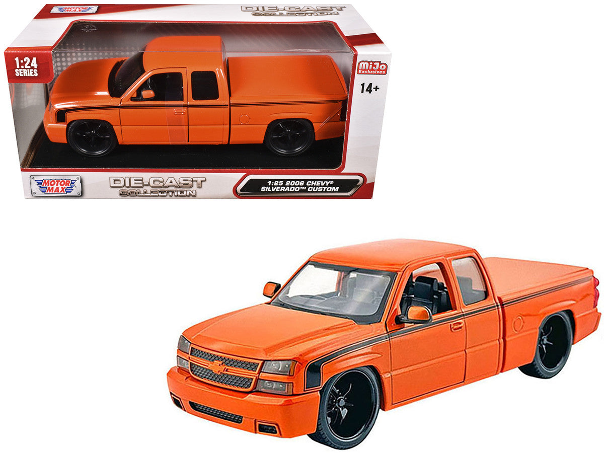 2006 Chevrolet Silverado Custom Pickup Truck Orange Metallic with Black Stripes "Die-Cast Collection" Series 1/25 Diecast Model Car by Motormax LuxuryLifeWay Online Store