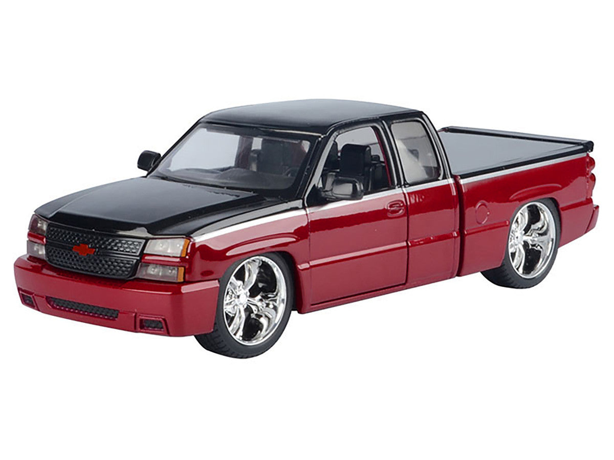 2006 Chevrolet Silverado Custom Pickup Truck Red Metallic and Black with Silver Stripes "Die-Cast Collection" Series 1/25 Diecast Model Car by Motormax LuxuryLifeWay Online Store