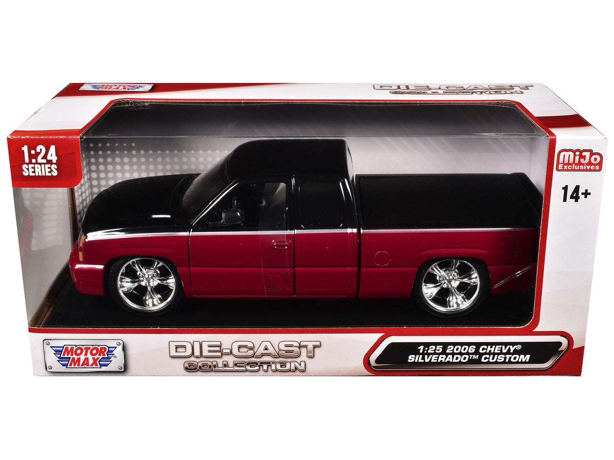 2006 Chevrolet Silverado Custom Pickup Truck Red Metallic and Black with Silver Stripes "Die-Cast Collection" Series 1/25 Diecast Model Car by Motormax LuxuryLifeWay Online Store