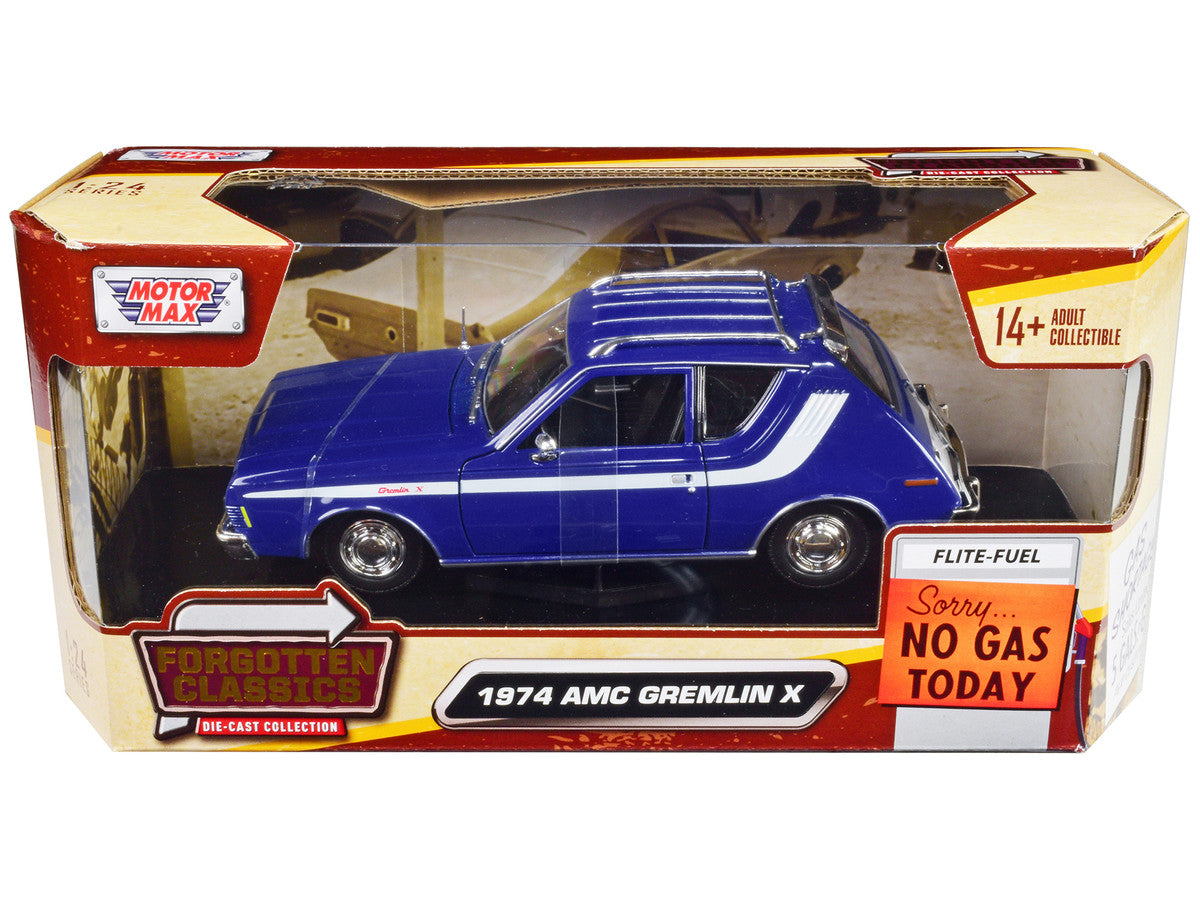 1974 AMC Gremlin X Blue with White Stripes and Roof Rack "Forgotten Classics" Series 1/24 Diecast Model Car by Motormax LuxuryLifeWay Online Store