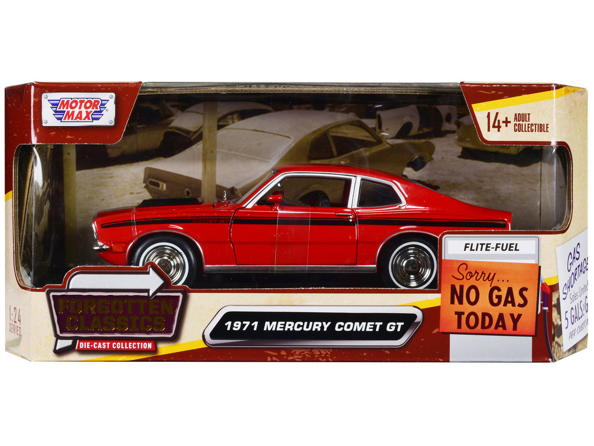 1971 Mercury Comet GT Red with Black Stripes "Forgotten Classics" Series 1/24 Diecast Model Car by Motormax LuxuryLifeWay Online Store