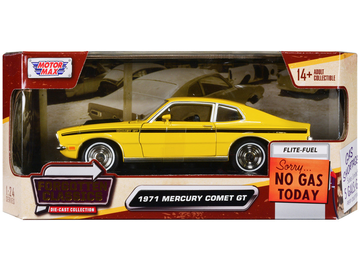 1971 Mercury Comet GT Yellow with Black Stripes "Forgotten Classics" Series 1/24 Diecast Model Car by Motormax LuxuryLifeWay Online Store