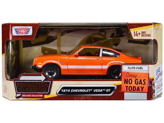 1974 Chevrolet Vega GT Orange Metallic with White Stripes "Forgotten Classics" Series 1/24 Diecast Model Car by Motormax LuxuryLifeWay Online Store