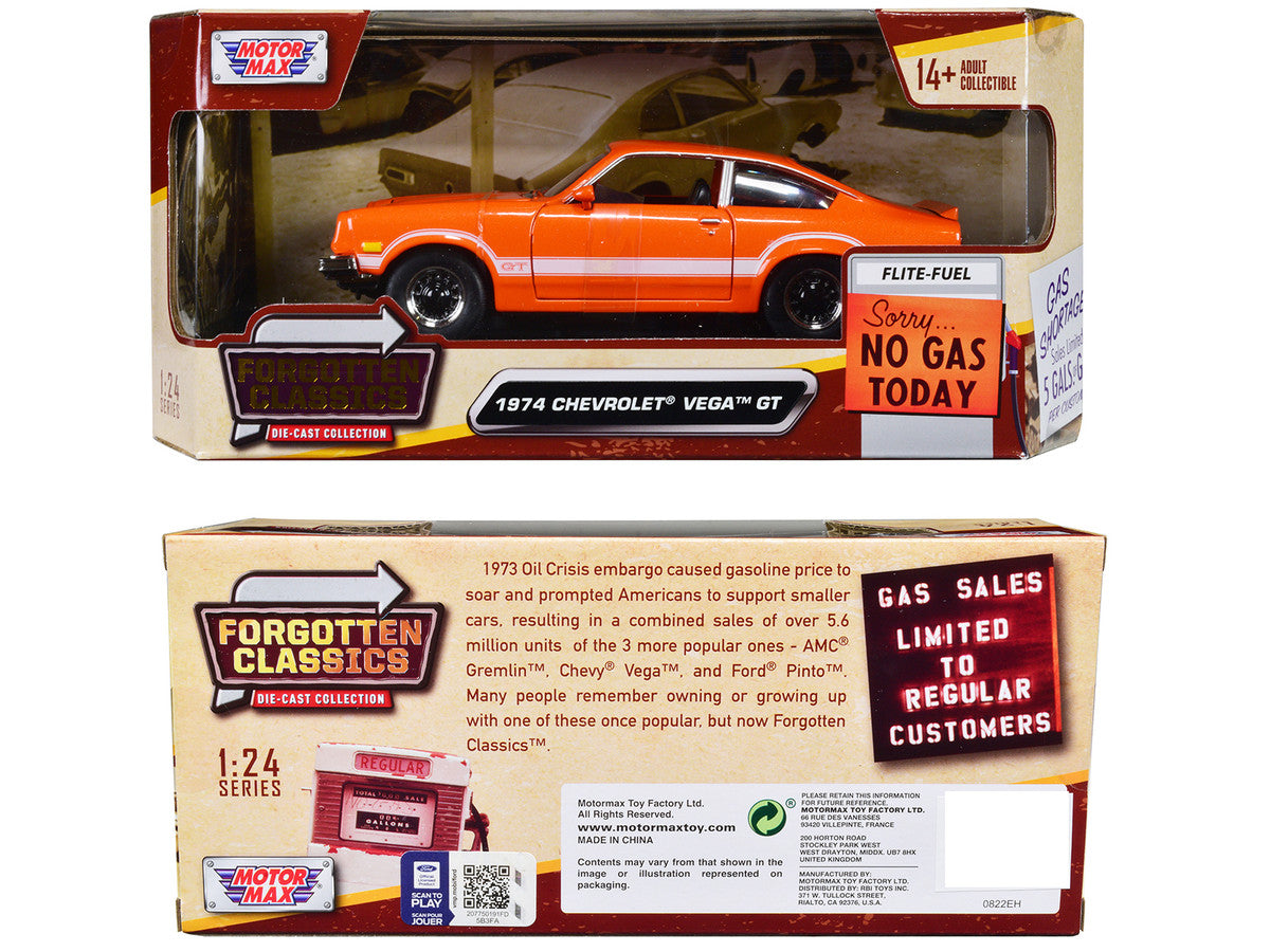 1974 Chevrolet Vega GT Orange Metallic with White Stripes "Forgotten Classics" Series 1/24 Diecast Model Car by Motormax LuxuryLifeWay Online Store