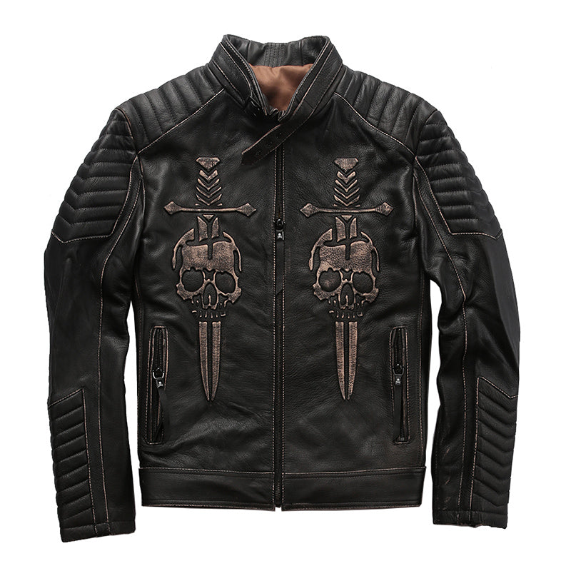 Genuine Leather Jacket Men's Top Layer Cowhide Frayed Jacket Best YouTube Store