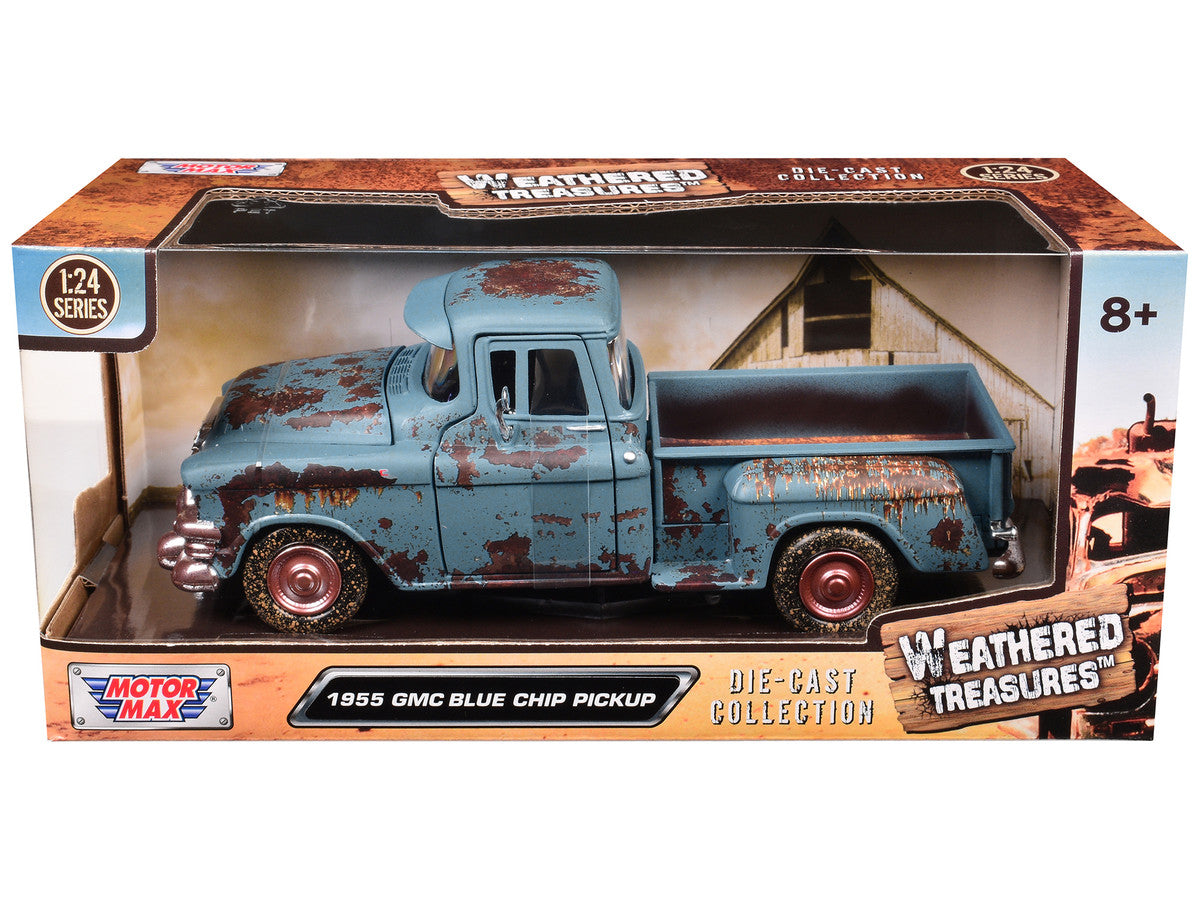 1955 GMC Blue Chip Pickup Truck Matt Blue (Rusted) "Weathered Treasures" Series 1/24 Diecast Model Car by Motormax LuxuryLifeWay Online Store