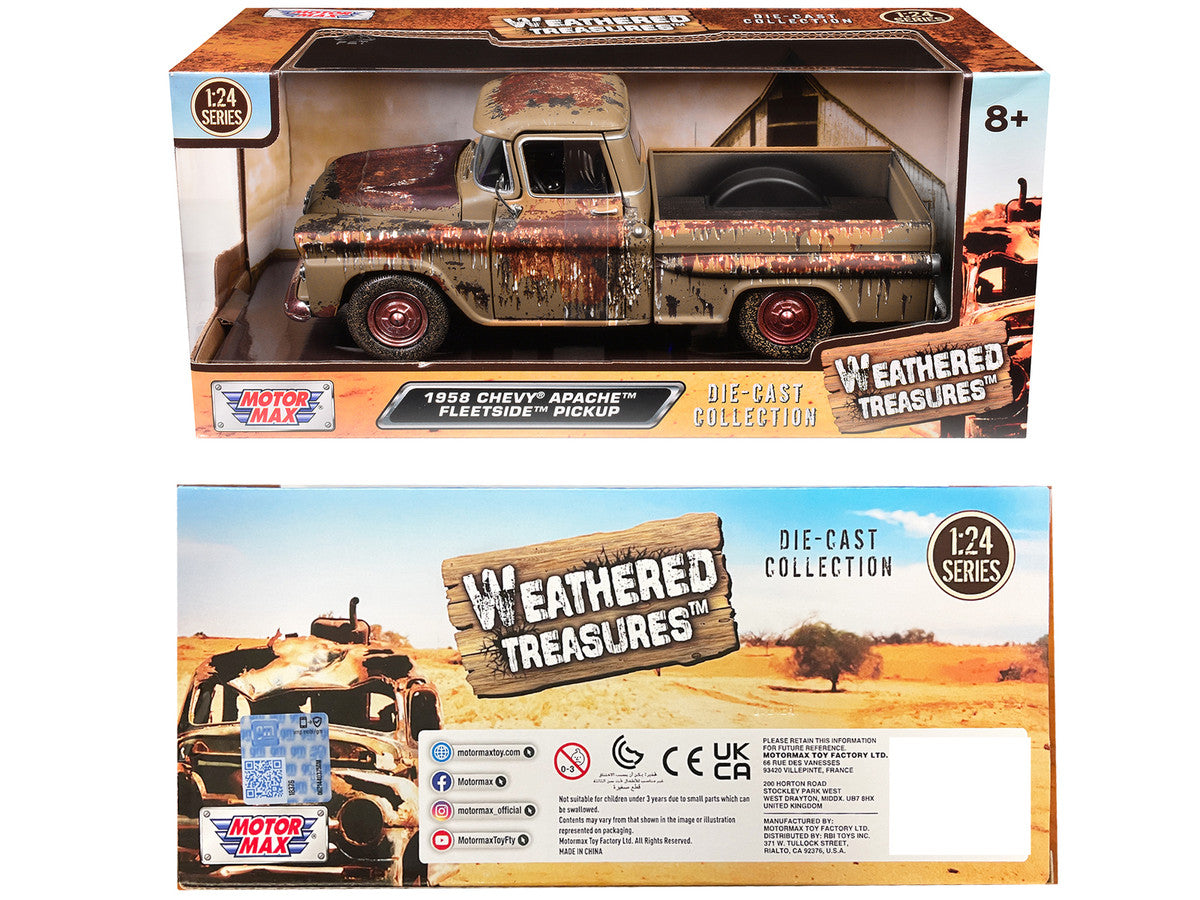1958 Chevrolet Apache Fleetside Pickup Brown (Rusted) "Weathered Treasures" Series 1/24 Diecast Model Car by Motormax LuxuryLifeWay Online Store