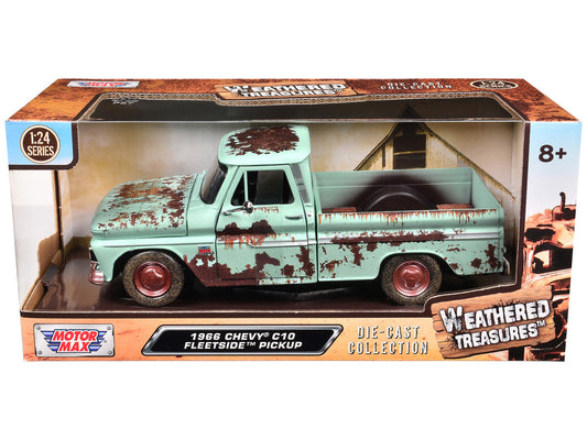 1966 Chevrolet C10 Fleetside Pickup Truck Light Green (Rusted) "Weathered Treasures" Series 1/24 Diecast Model Car by Motormax LuxuryLifeWay Online Store