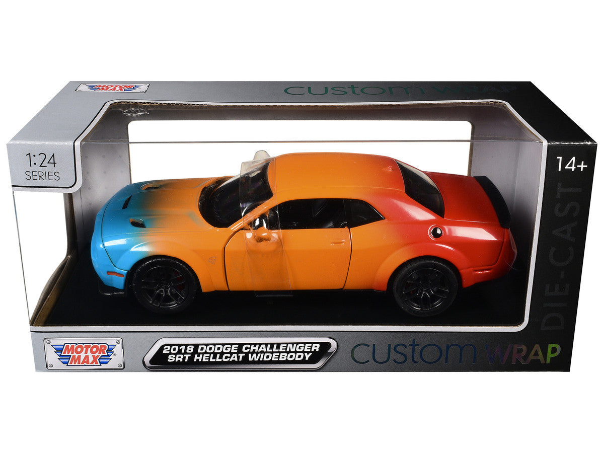 2018 Dodge Challenger SRT Hellcat Widebody Blue Orange and Red Gradient "Custom Wrap" Series 1/24 Diecast Model Car by Motormax LuxuryLifeWay Online Store