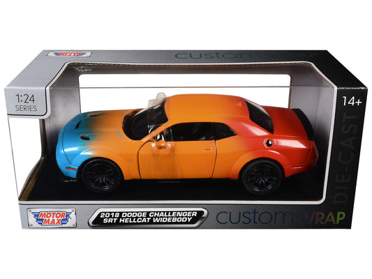 2018 Dodge Challenger SRT Hellcat Widebody Blue Orange and Red Gradient "Custom Wrap" Series 1/24 Diecast Model Car by Motormax LuxuryLifeWay Online Store
