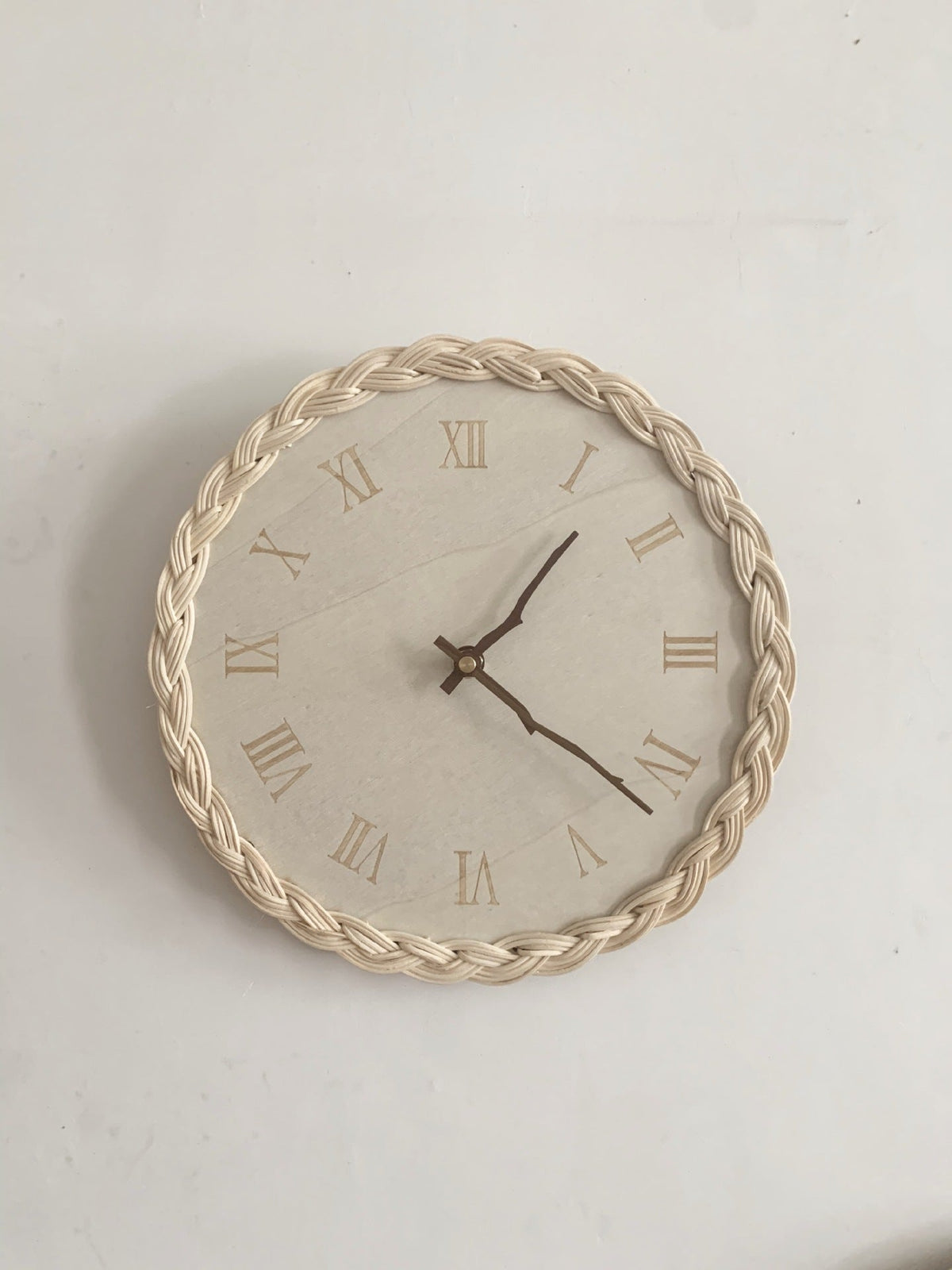 Japanese Fashion Rattan Creative Round Digital Silent Clock Wall Clock PearlNestDecor.com