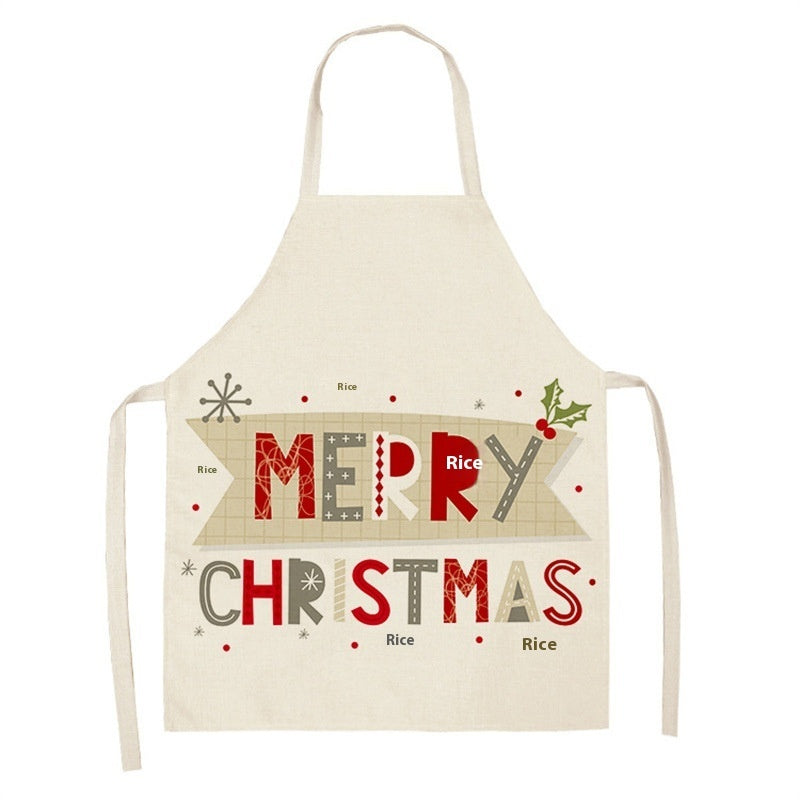 Christmas Deer Art Pattern Female Cleaning Home Cooking Kitchen Apron Chef Ear Cotton Linen PearlNestDecor.com