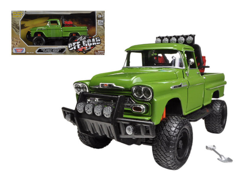 1958 Chevrolet Apache Fleetside Pickup Truck Off Road Green 1/24 Diecast Model by Motormax LuxuryLifeWay Online Store