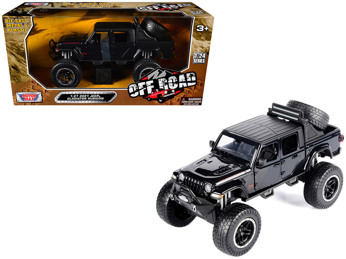 2021 Jeep Gladiator Rubicon Off-Road Pickup Truck Black with Matt Black Top "Off Road" Series 1/27 Diecast Model Car by Motormax LuxuryLifeWay Online Store