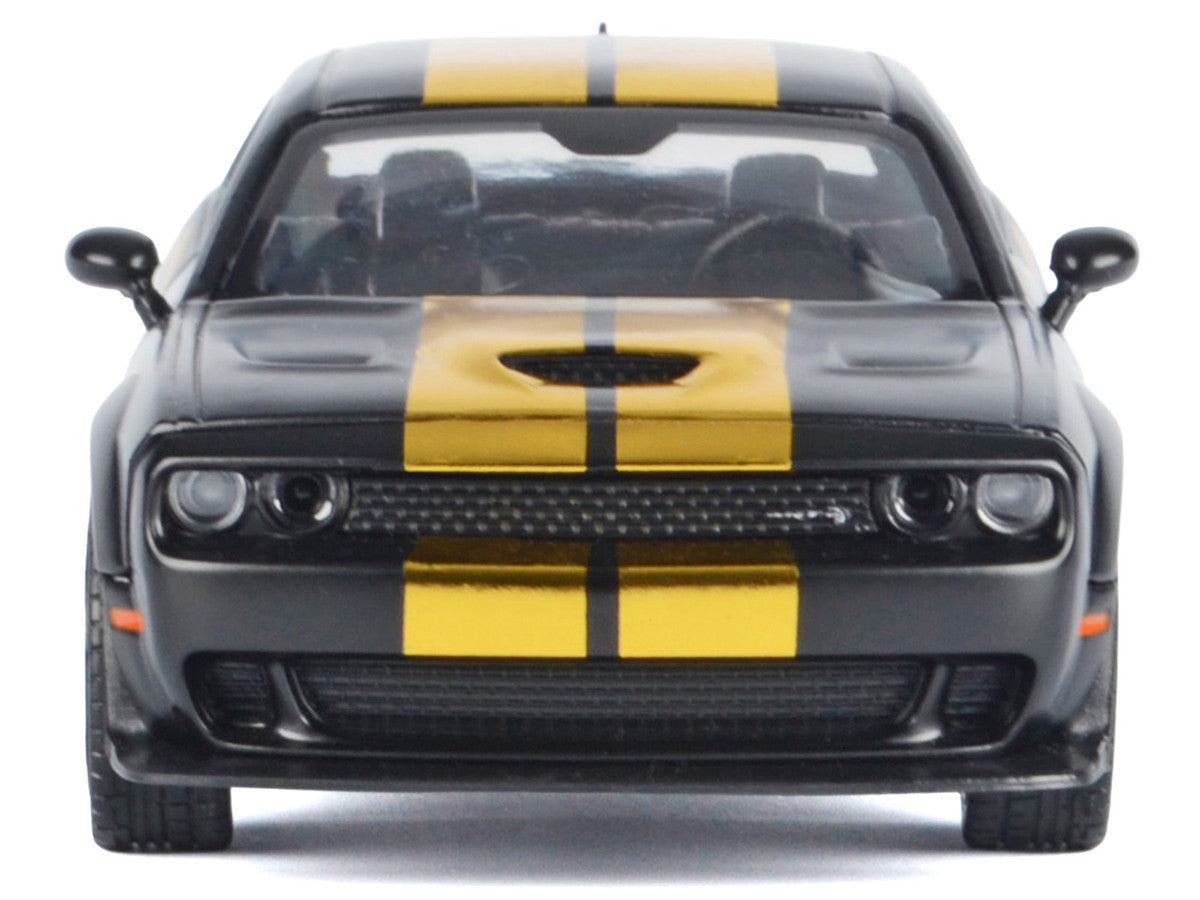 2018 Dodge Challenger SRT Hellcat Widebody Matt Black with Gold Stripes and Graphics "Midnight Eclipse" Series 1/24 Diecast Model Car by Motormax LuxuryLifeWay Online Store